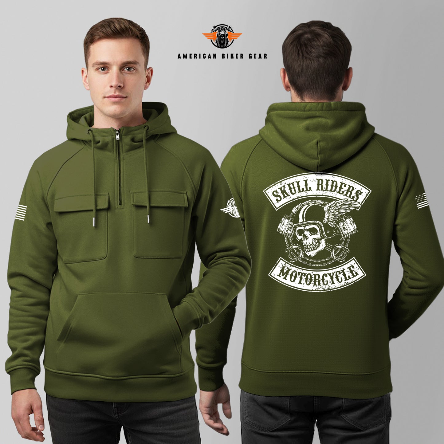 Skull Riders Multi-Pockets Zip Hoodie LV03