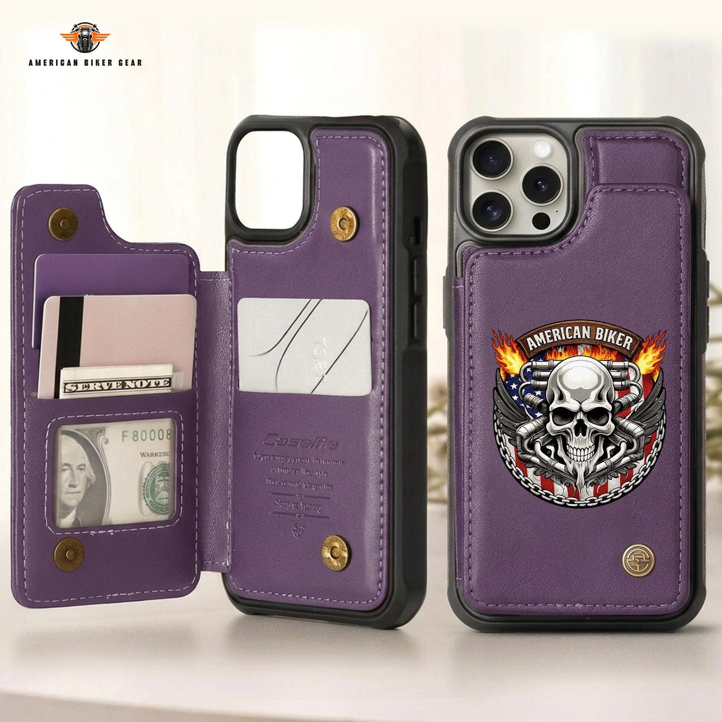 Biker Personalized Leather Wallet Phone Case LV04