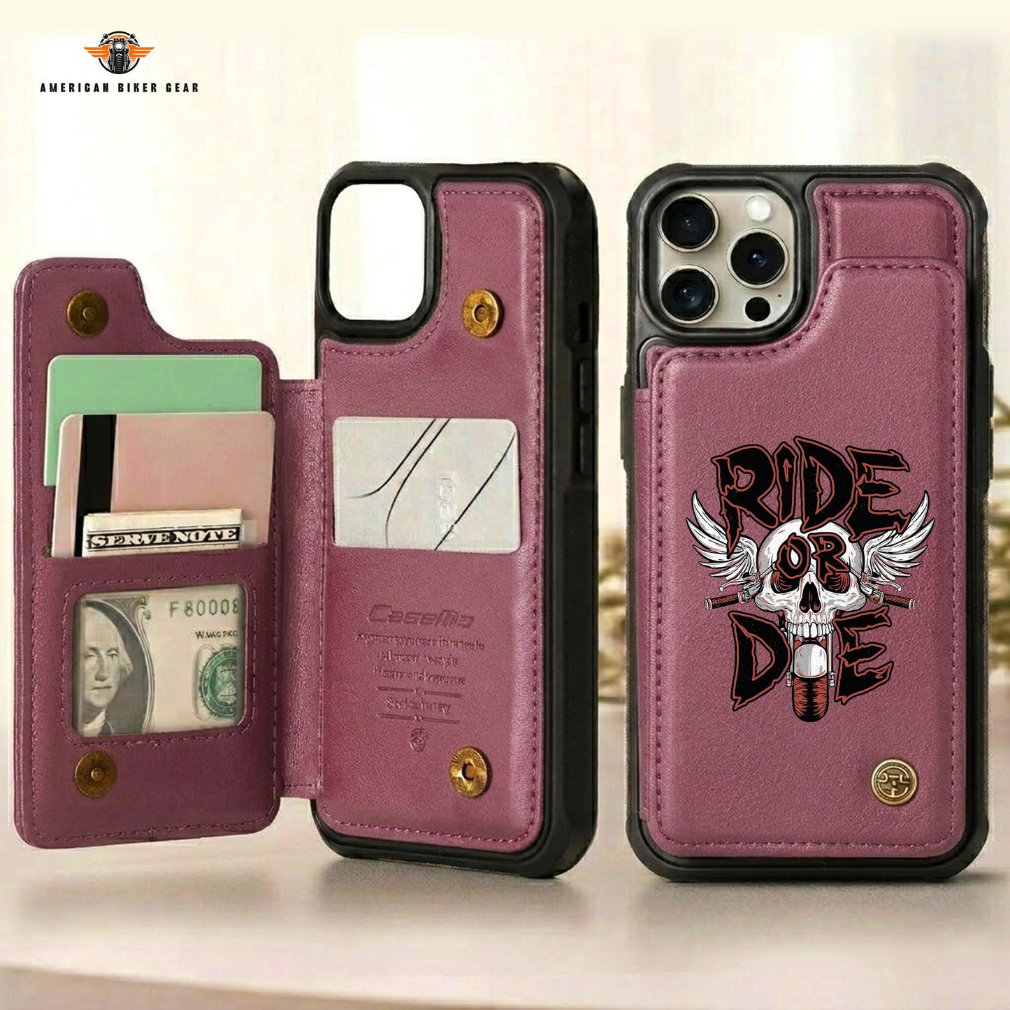 Biker Personalized Leather Wallet Phone Case LV06
