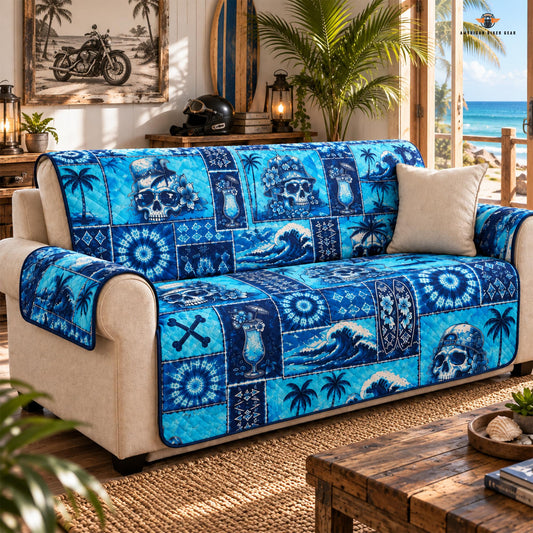 Hawaiian Tropical Skull Patterned Quilted Seat Sofa LV11