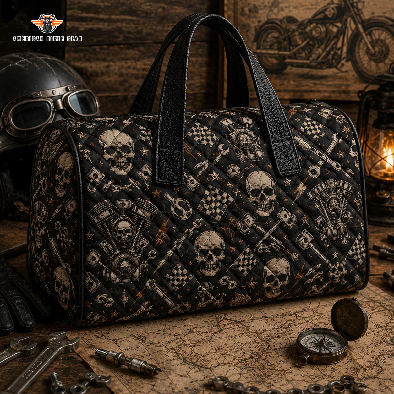 Skull Biker Quilted Duffle Bag LV04