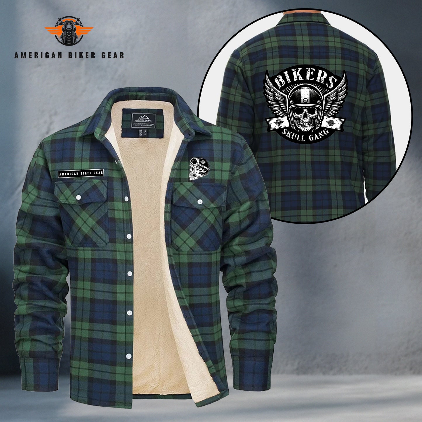 Bikers Skull Gang Fleece Flannel MN012