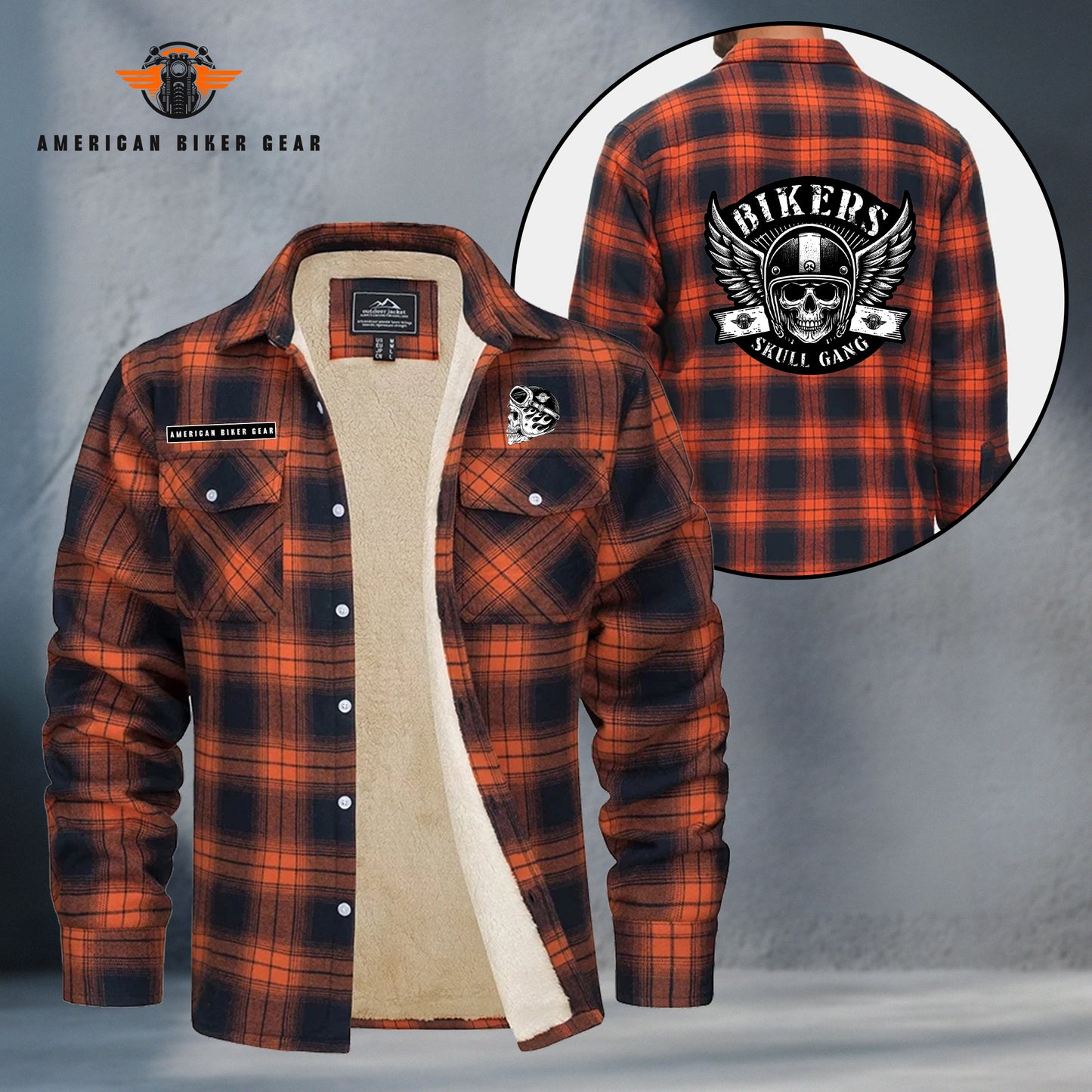 Bikers Skull Gang Fleece Flannel MN012