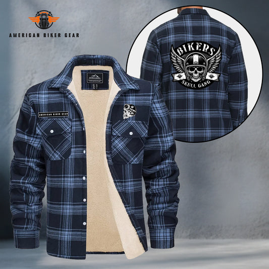Bikers Skull Gang Fleece Flannel MN012