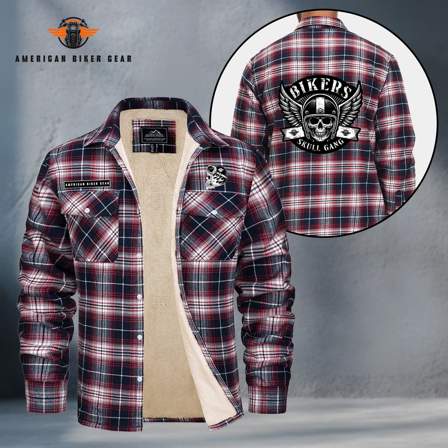 Bikers Skull Gang Fleece Flannel MN012
