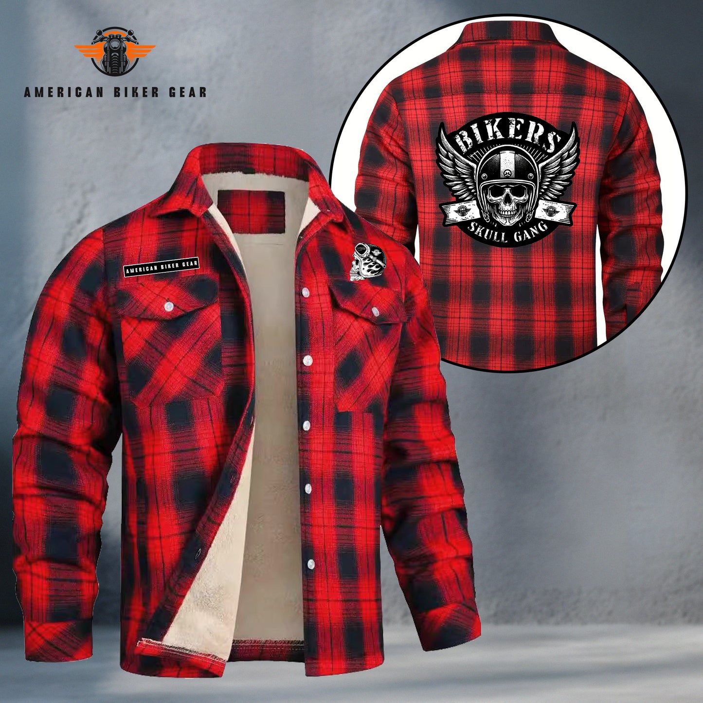 Bikers Skull Gang Fleece Flannel MN012