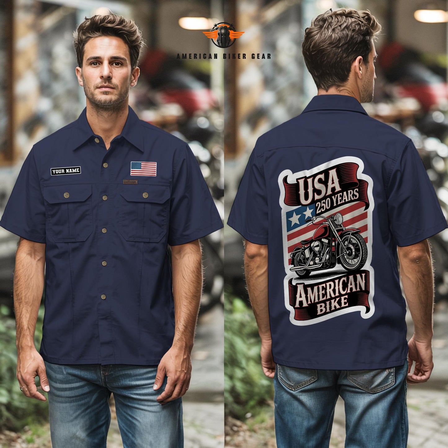 USA 250th Anniversary Biker Personalized Short Sleeve Cargo Shirt TG04