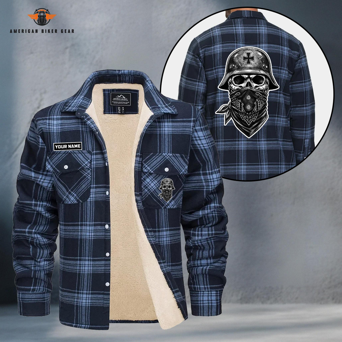 German Helmet Skull Personalized Fleece Flannel Plaid Jacket TG22