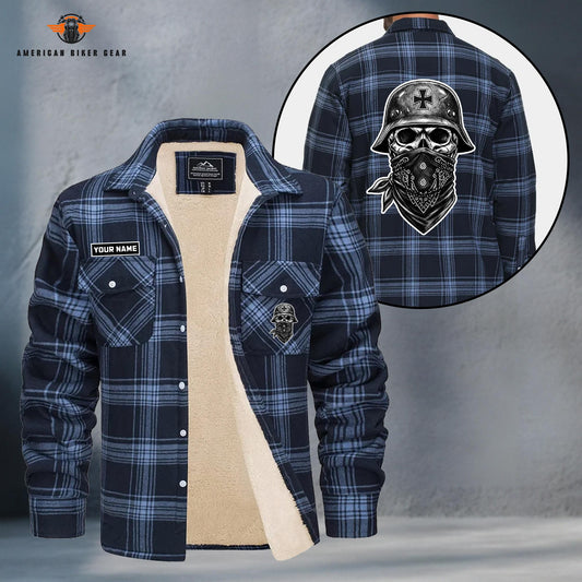 German Helmet Skull Personalized Fleece Flannel Plaid Jacket TG22