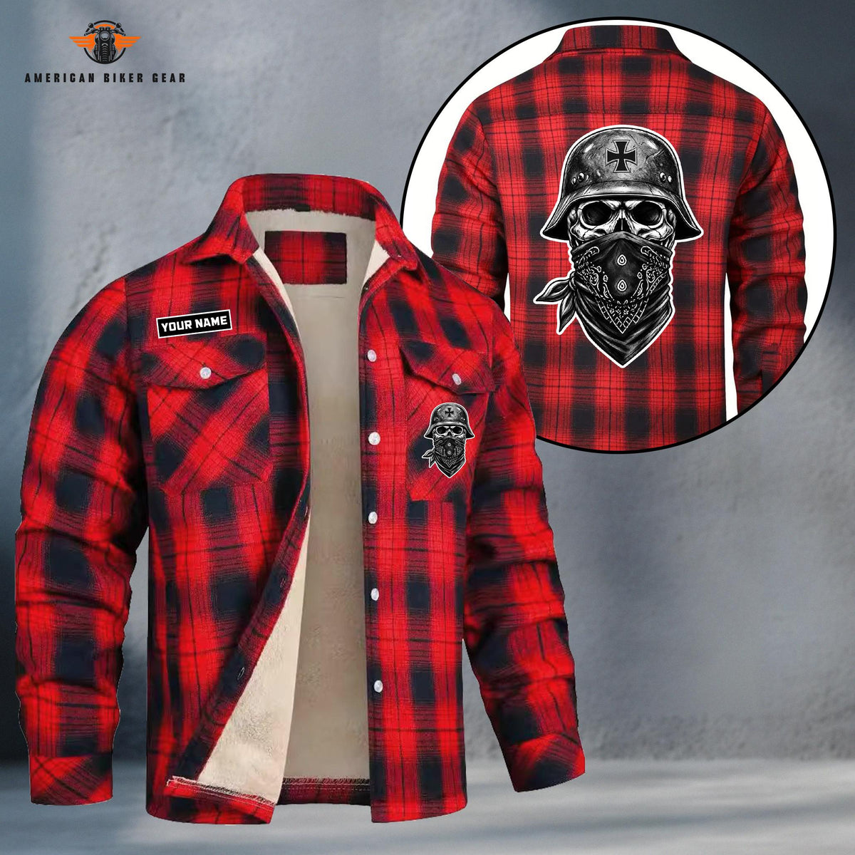 German Helmet Skull Personalized Fleece Flannel Plaid Jacket TG22