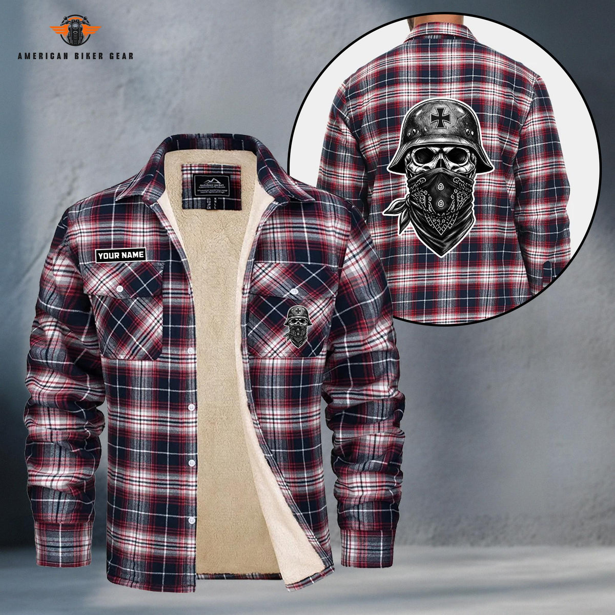 German Helmet Skull Personalized Fleece Flannel Plaid Jacket TG22