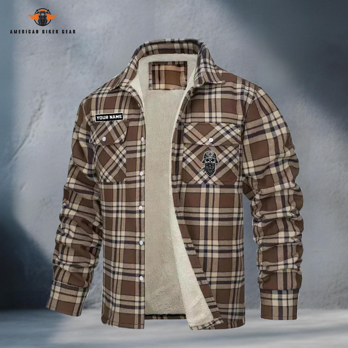 German Helmet Skull Personalized Fleece Flannel Plaid Jacket TG22