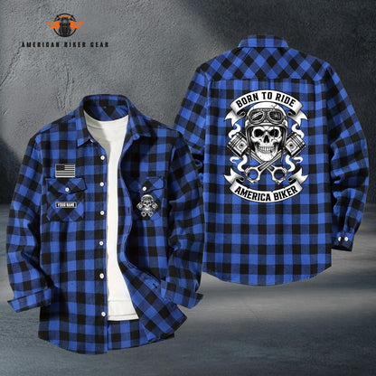 Biker Personalized Casual Flannel Long Sleeve Shirt TG12