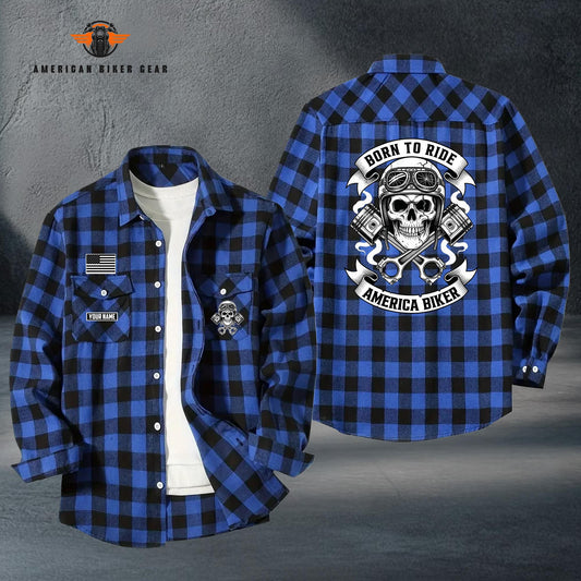 Biker Personalized Casual Flannel Long Sleeve Shirt TG12