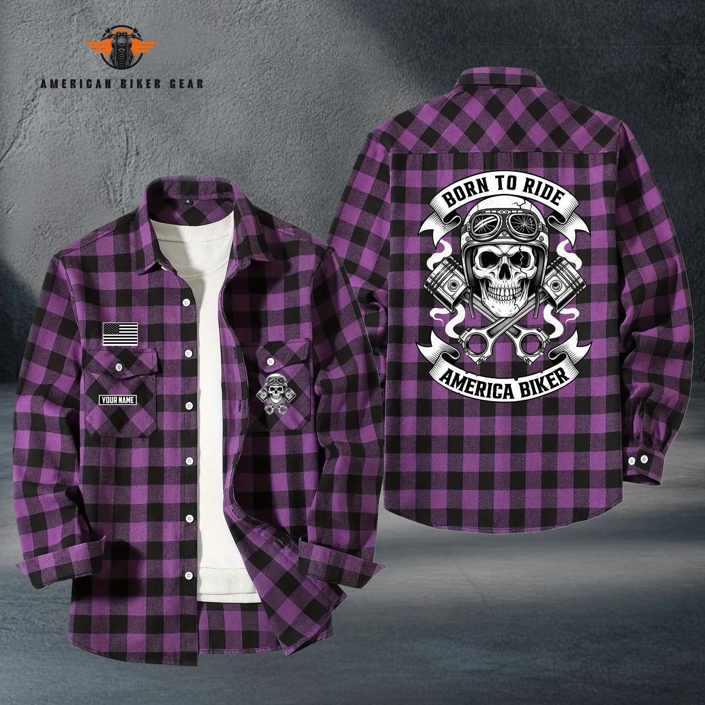 Biker Personalized Casual Flannel Long Sleeve Shirt TG12
