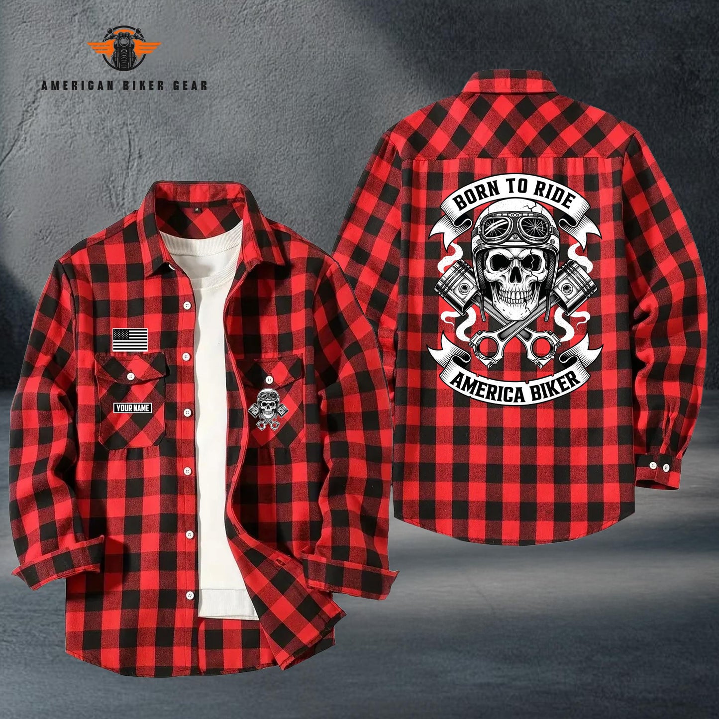 Biker Personalized Casual Flannel Long Sleeve Shirt TG12