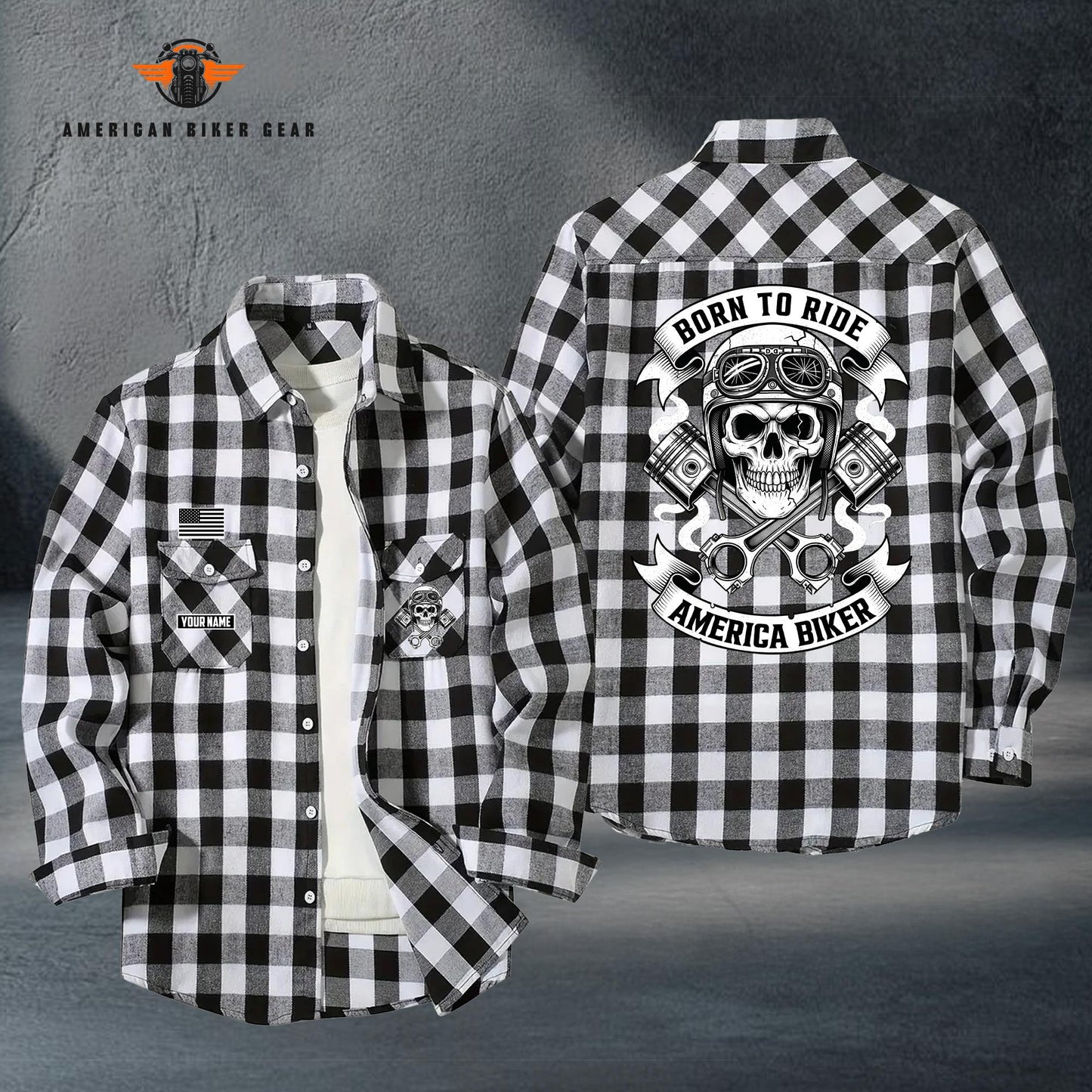 Biker Personalized Casual Flannel Long Sleeve Shirt TG12