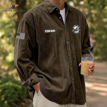 Biker Personalized Corduroy Shirt Button Long Sleeves TG06