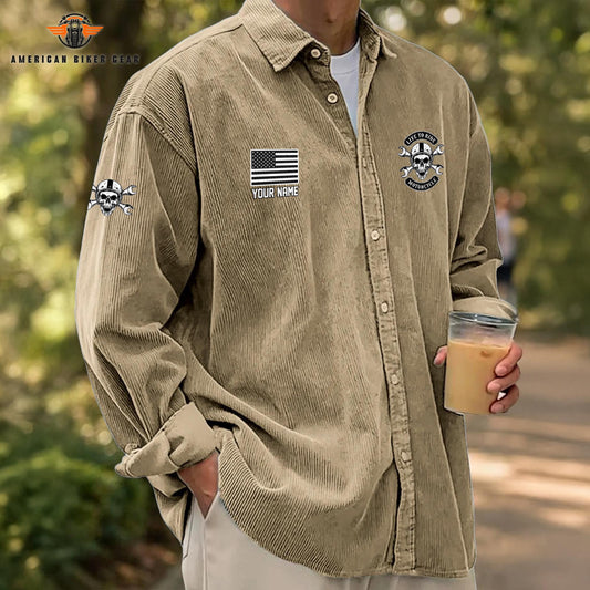 Biker Personalized Corduroy Shirt Button Long Sleeves TG07