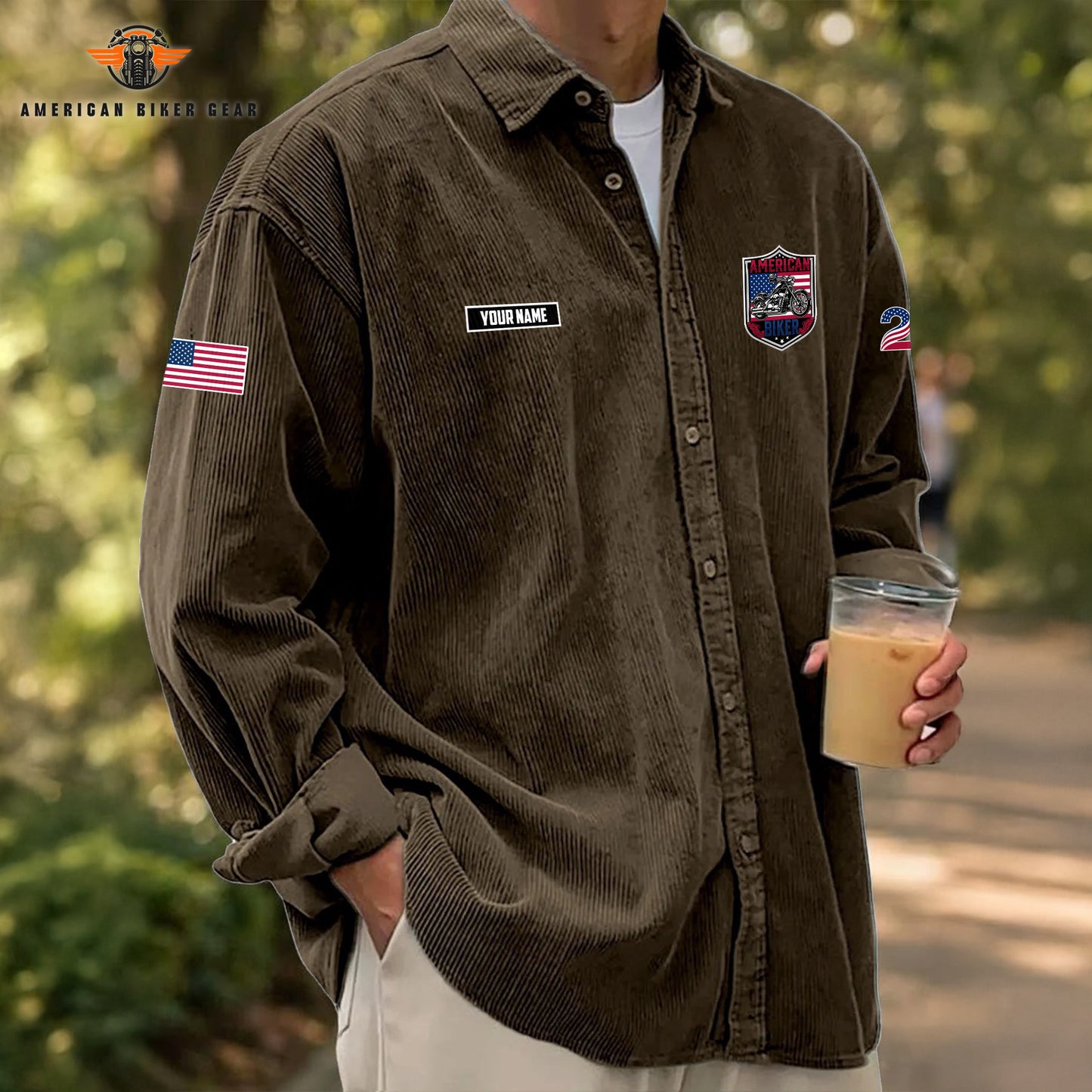 Biker USA 250th Anniversary Personalized Corduroy Shirt Button Long Sleeves TG08