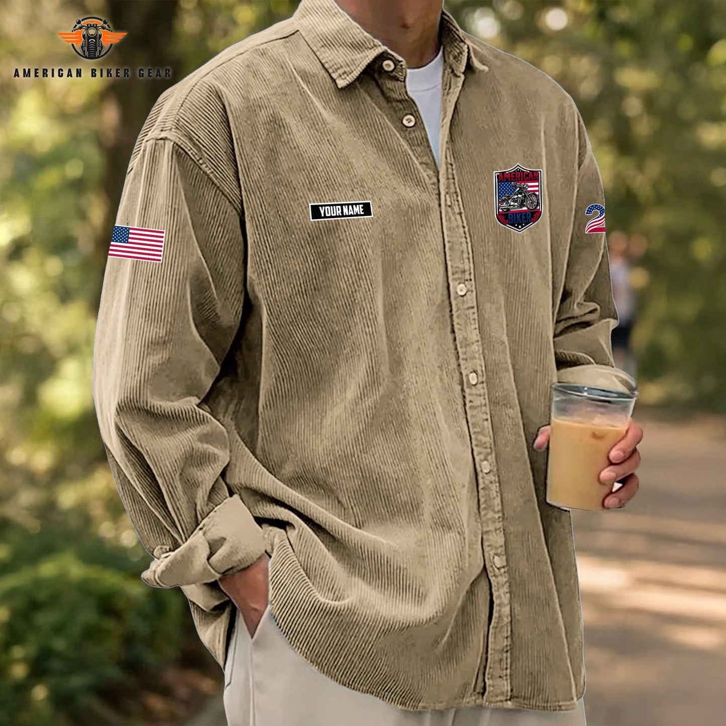 Biker USA 250th Anniversary Personalized Corduroy Shirt Button Long Sleeves TG08