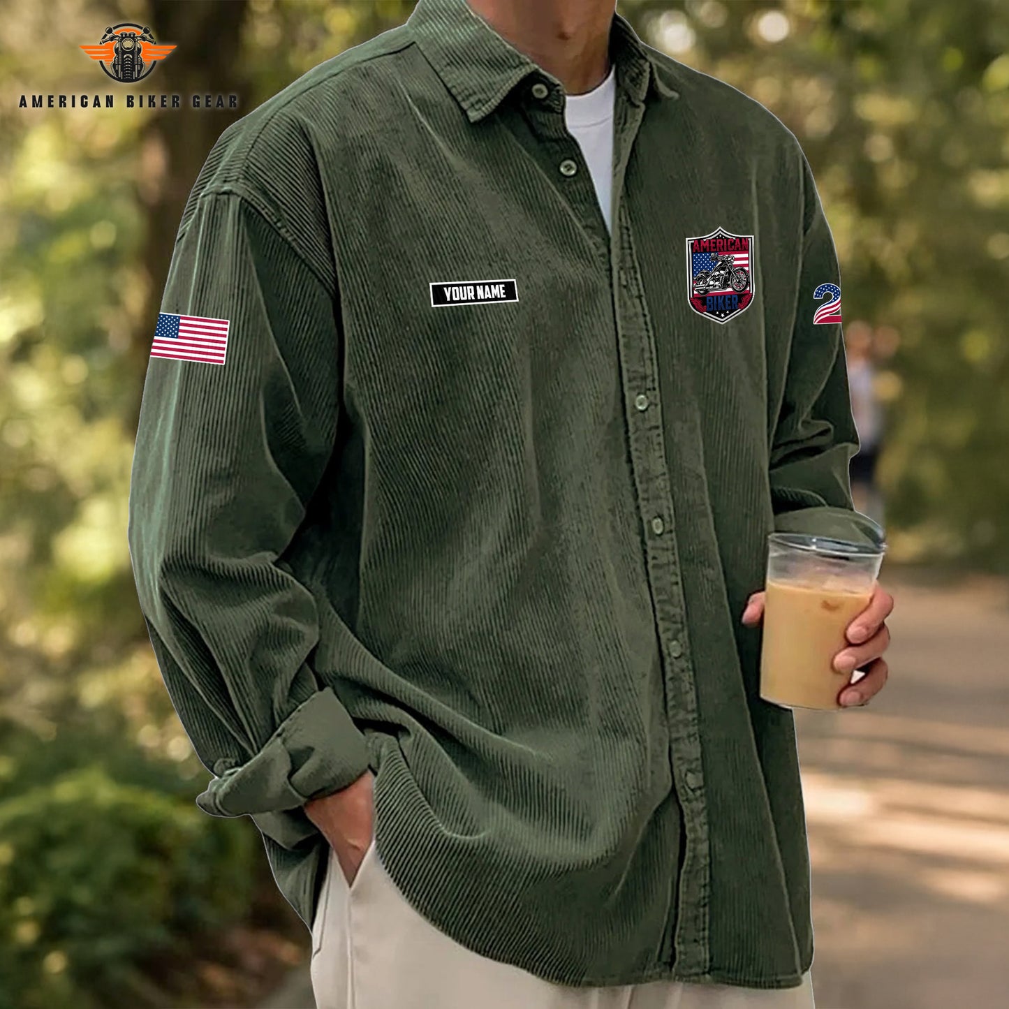 Biker USA 250th Anniversary Personalized Corduroy Shirt Button Long Sleeves TG08