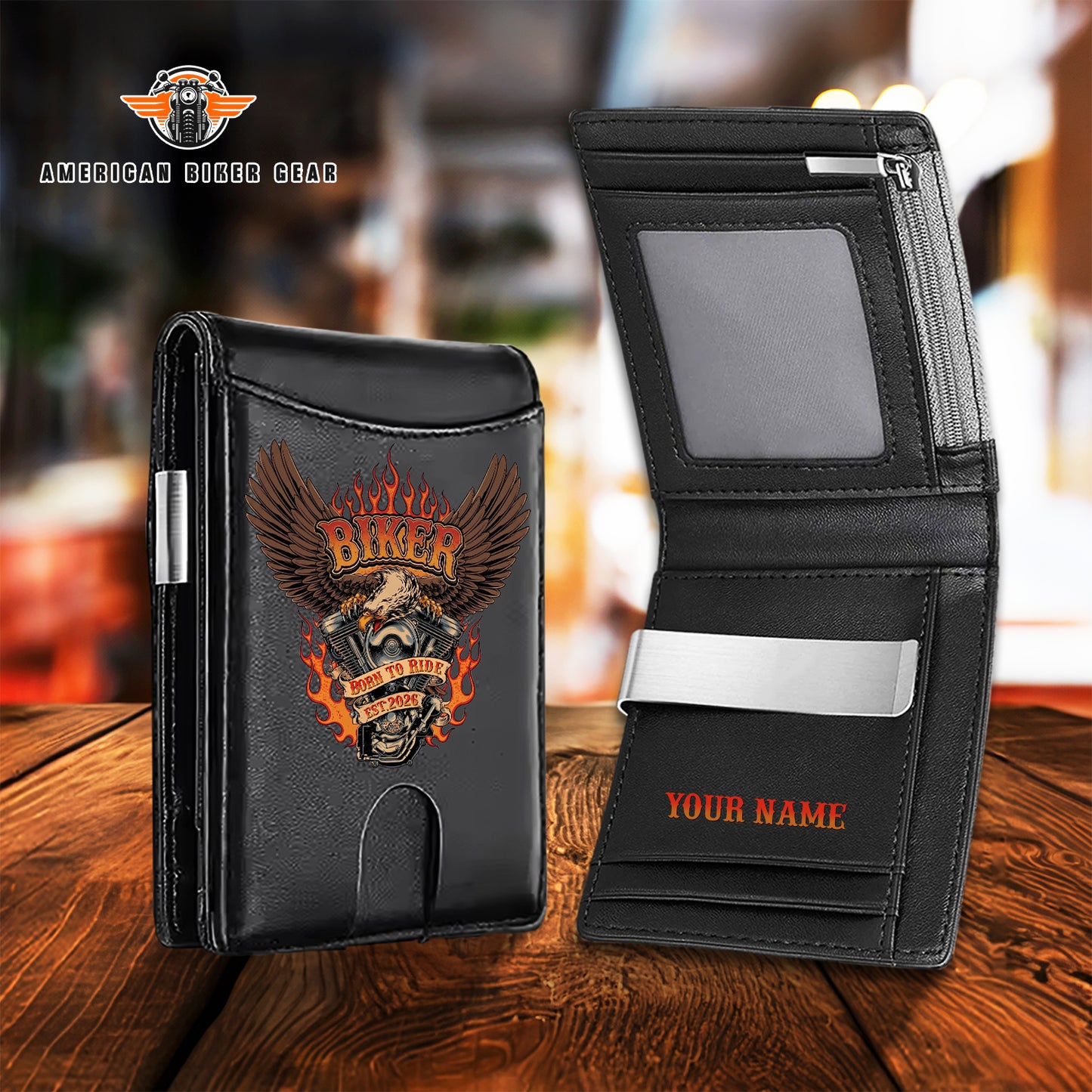 Biker Personalized Leather Money Clip Slim Wallet TG06