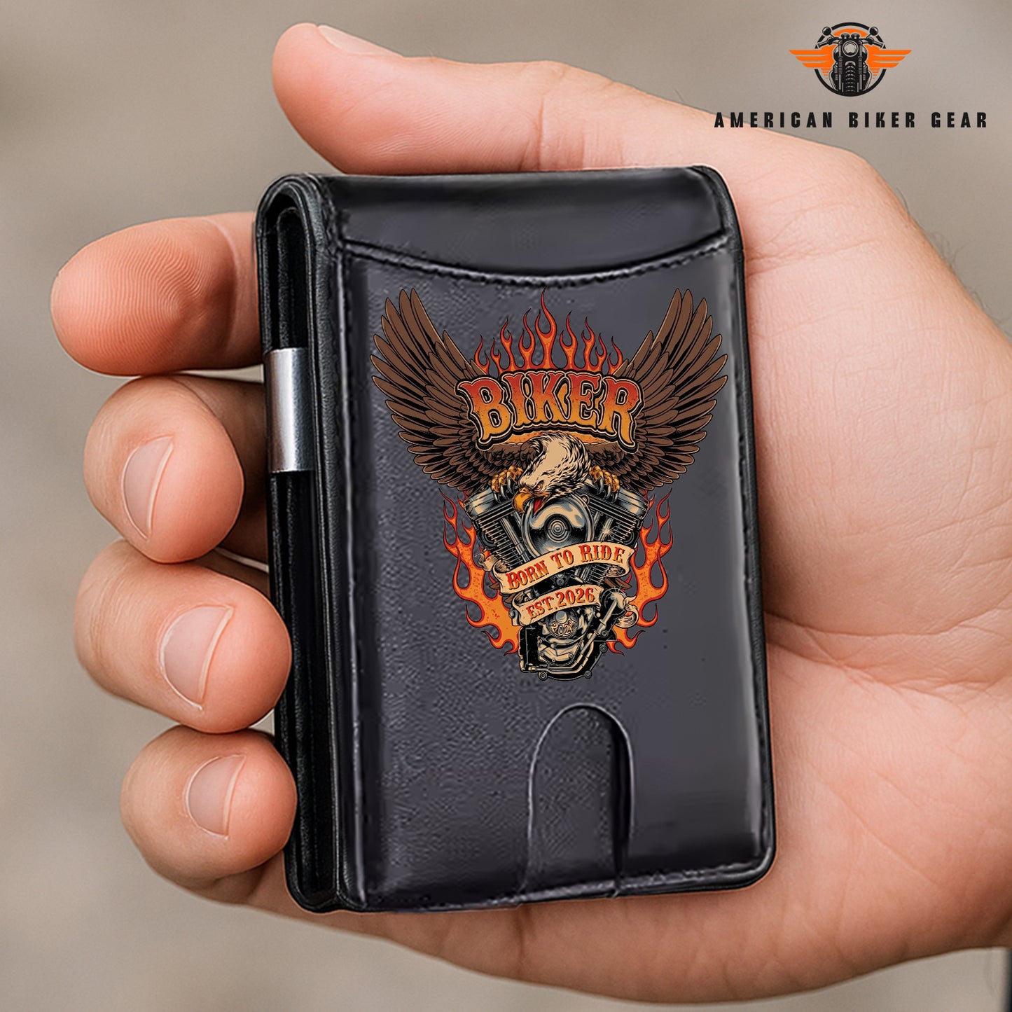Biker Personalized Leather Money Clip Slim Wallet TG06