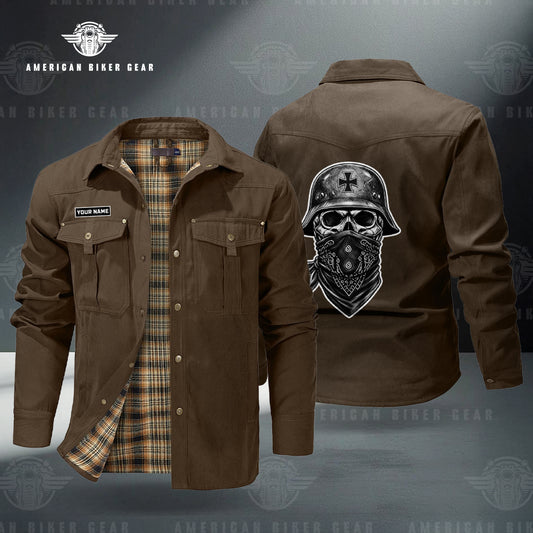 Skull & Helmet Back Print Personalized Men's Jackets Flannel Lined TG15