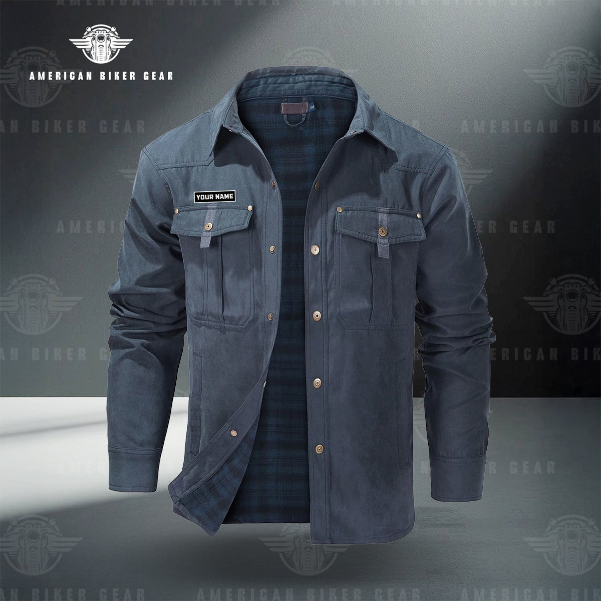 Skull & Helmet Back Print Personalized Men's Jackets Flannel Lined TG15