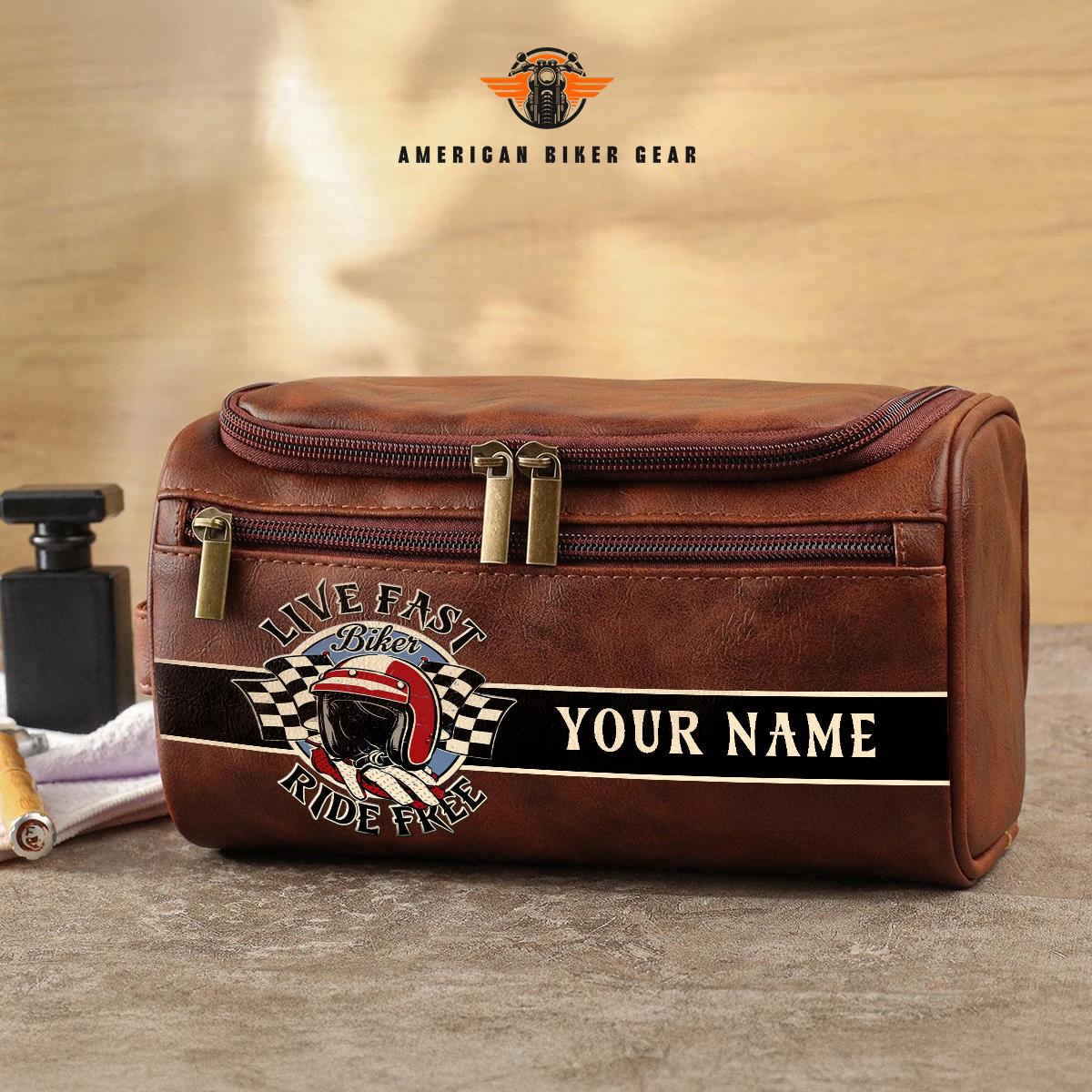 Biker Personalized Leather Toiletry Bag TG04