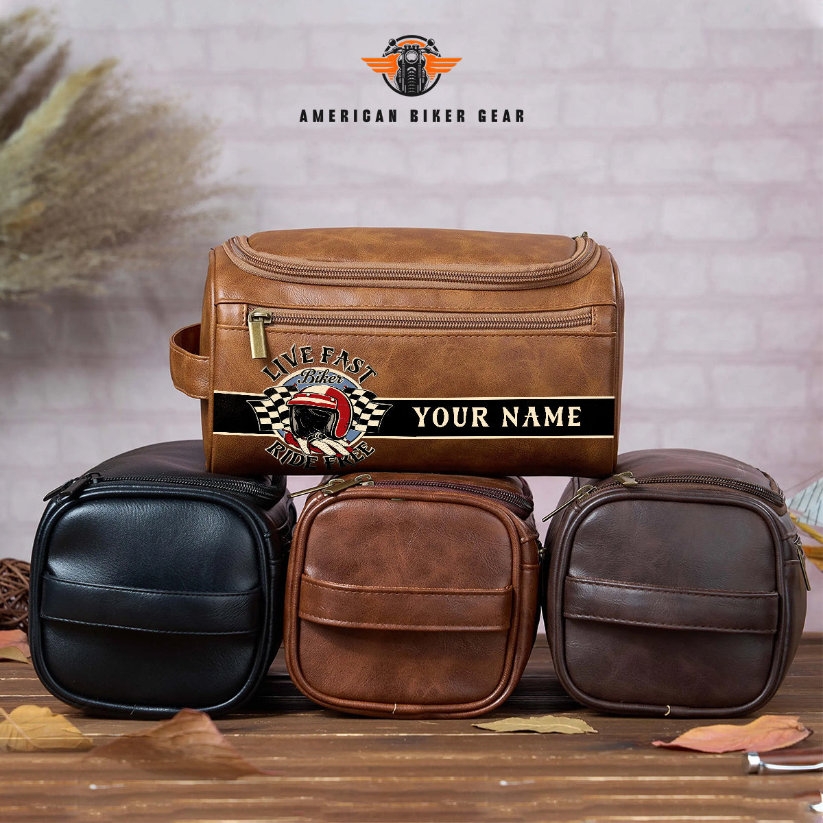Biker Personalized Leather Toiletry Bag TG04
