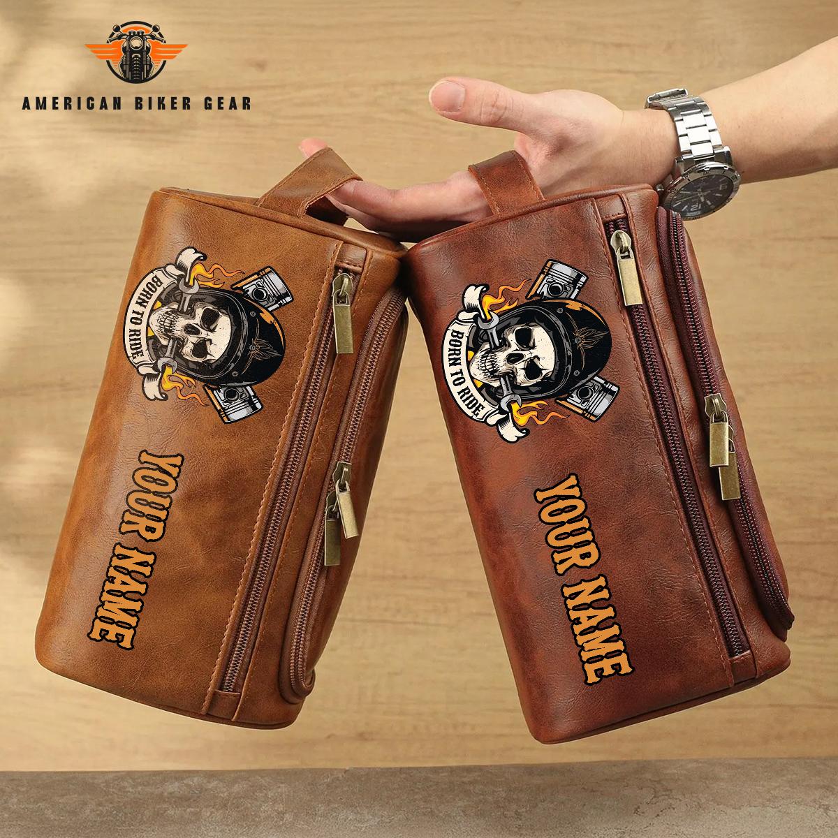 Biker Personalized Leather Toiletry Bag TG05