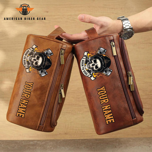 Biker Personalized Leather Toiletry Bag TG05