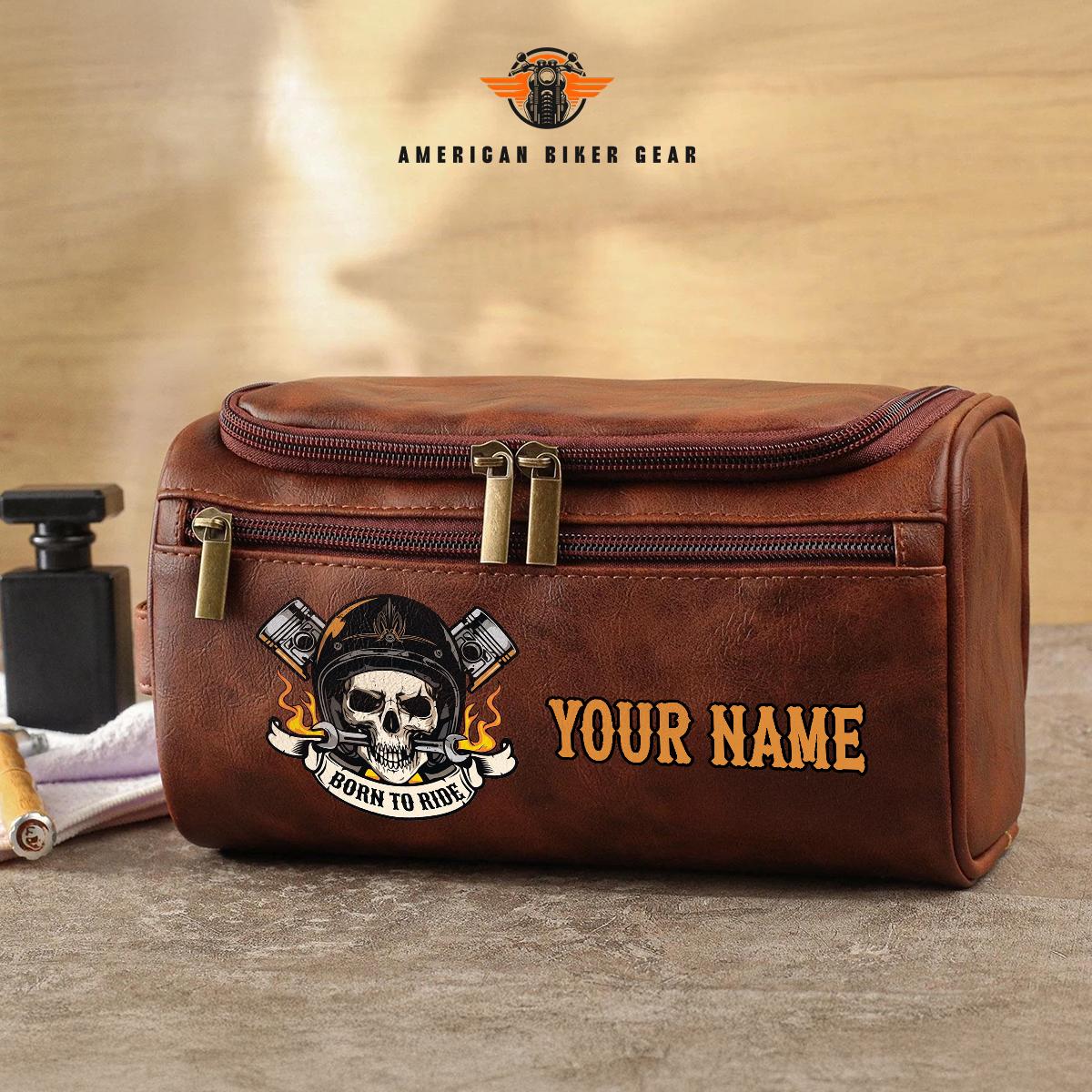 Biker Personalized Leather Toiletry Bag TG05
