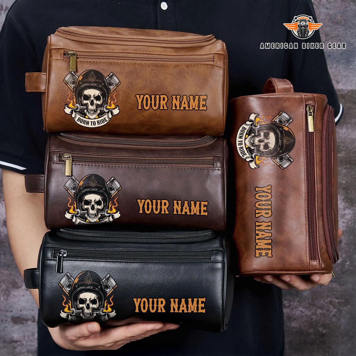 Biker Personalized Leather Toiletry Bag TG05