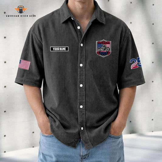 Biker USA 250th Anniversary Personalized Retro Corduroy Button Shirt TG08