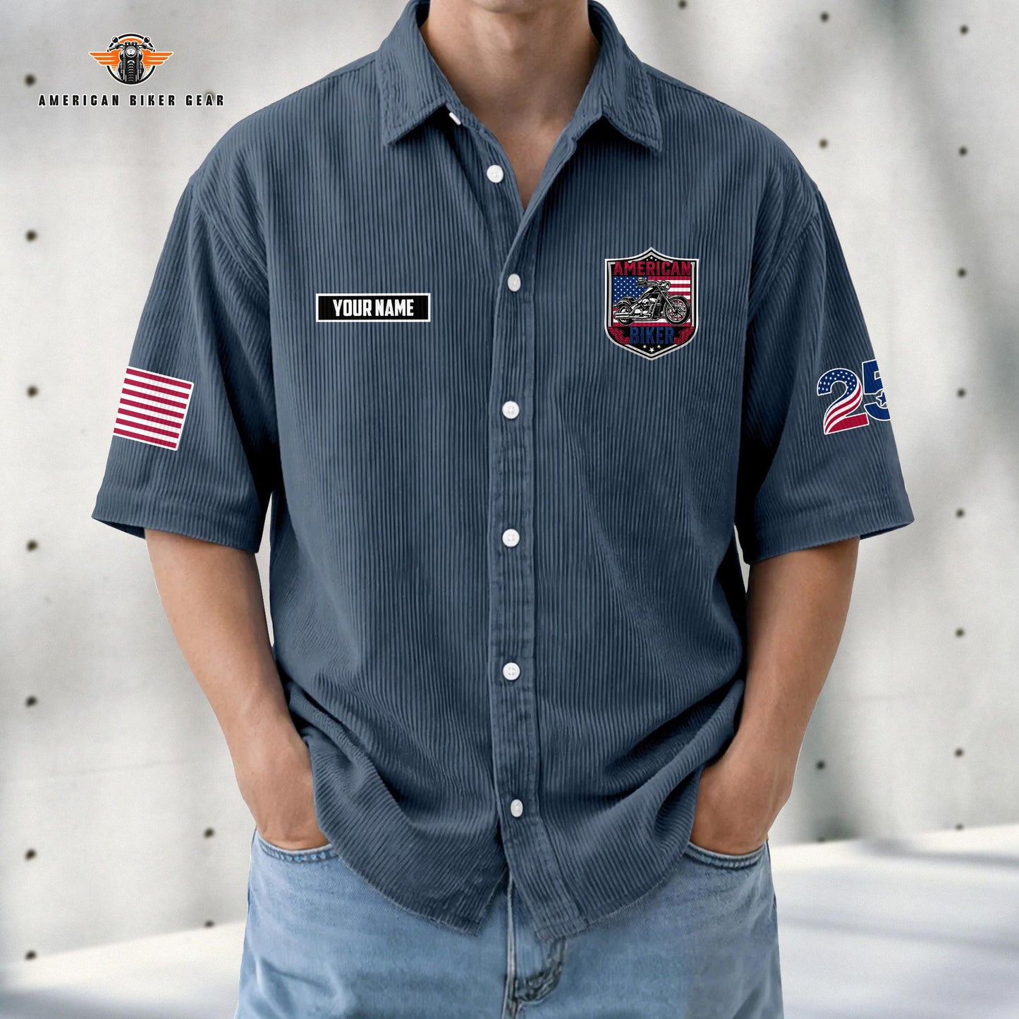 Biker USA 250th Anniversary Personalized Retro Corduroy Button Shirt TG08