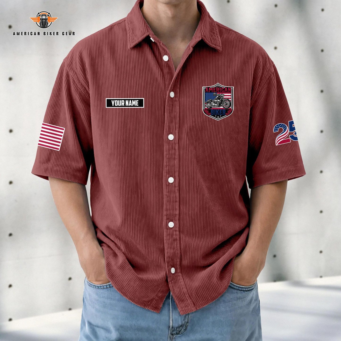 Biker USA 250th Anniversary Personalized Retro Corduroy Button Shirt TG08