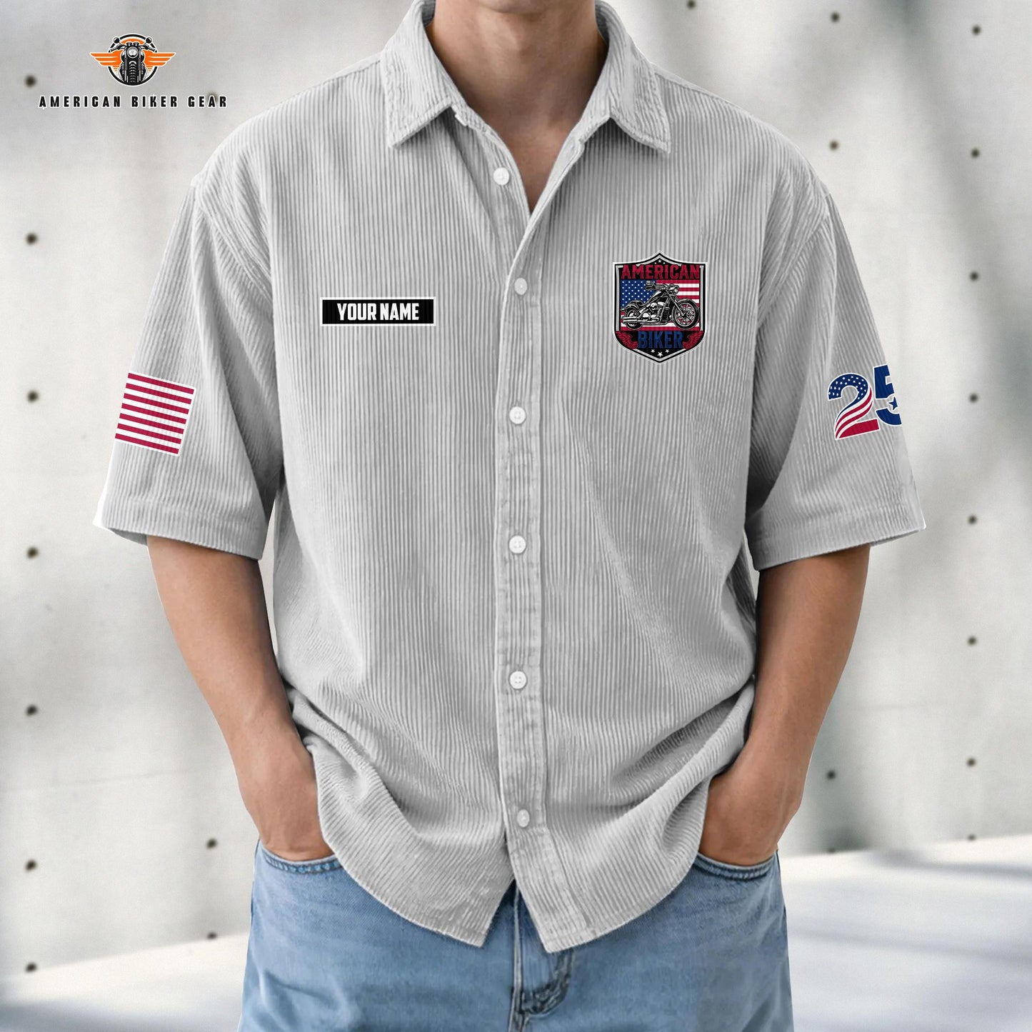 Biker USA 250th Anniversary Personalized Retro Corduroy Button Shirt TG08