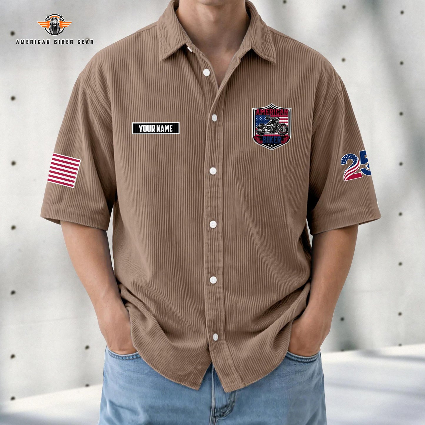 Biker USA 250th Anniversary Personalized Retro Corduroy Button Shirt TG08