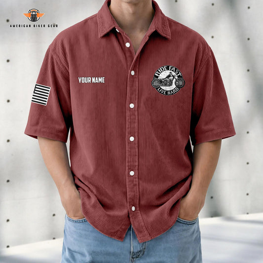 Biker Personalized Retro Corduroy Button Shirt TG09