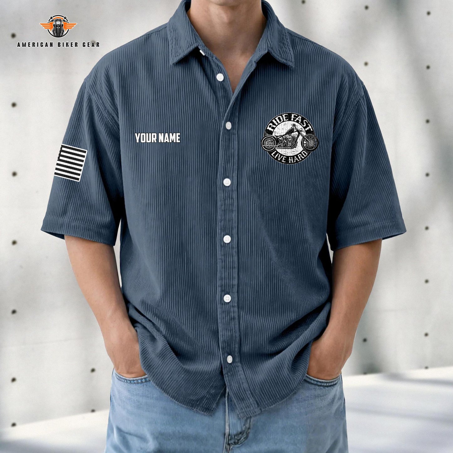 Biker Personalized Retro Corduroy Button Shirt TG09
