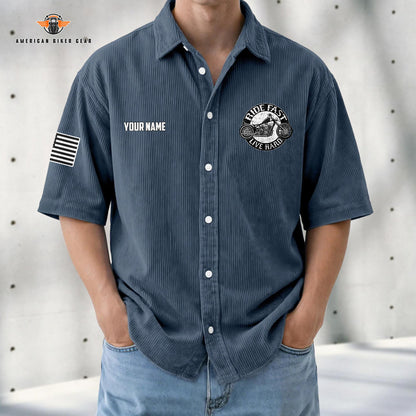 Biker Personalized Retro Corduroy Button Shirt TG09