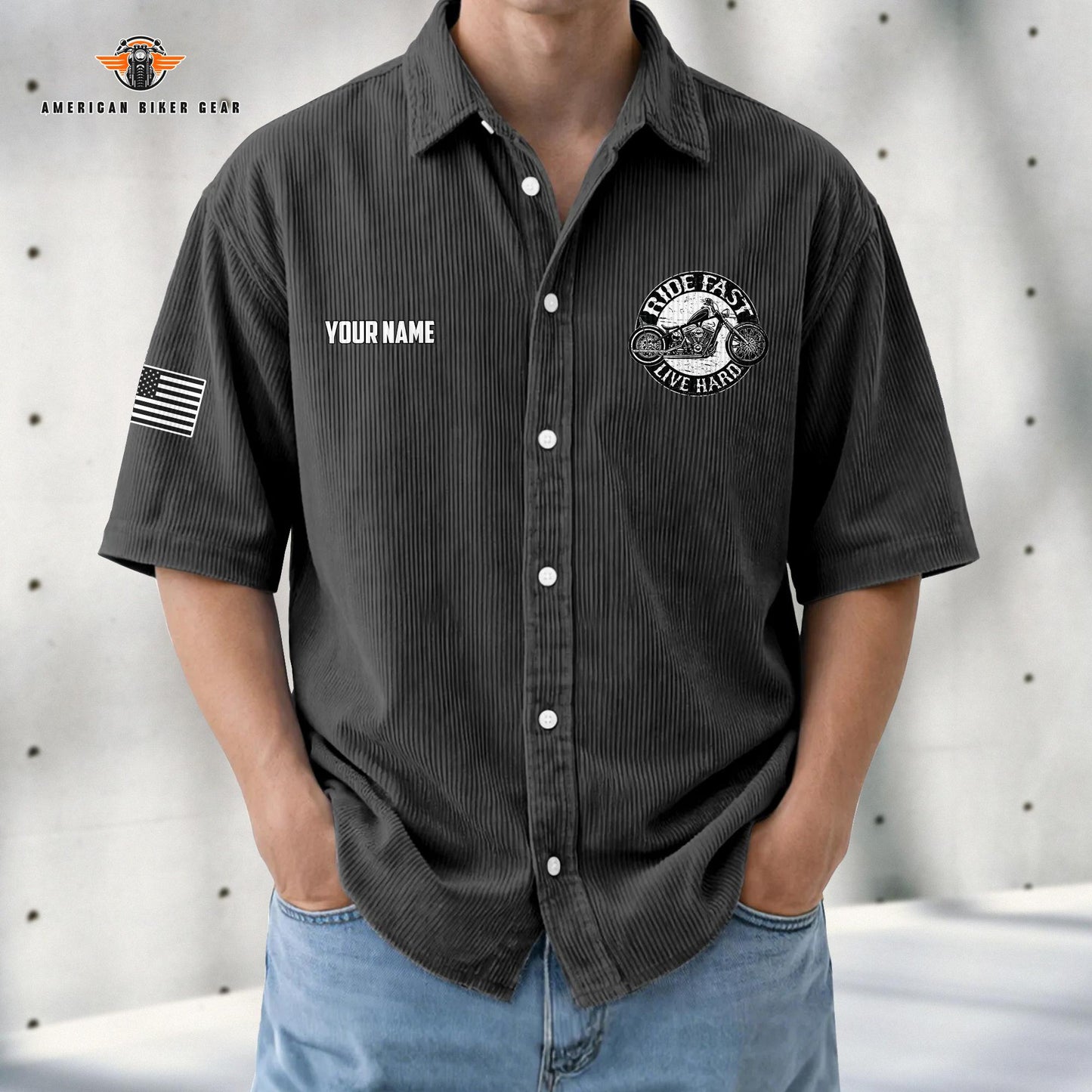 Biker Personalized Retro Corduroy Button Shirt TG09