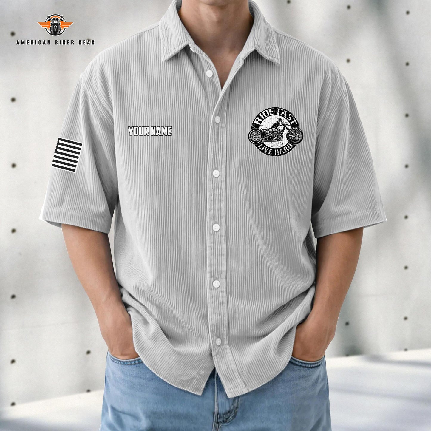 Biker Personalized Retro Corduroy Button Shirt TG09
