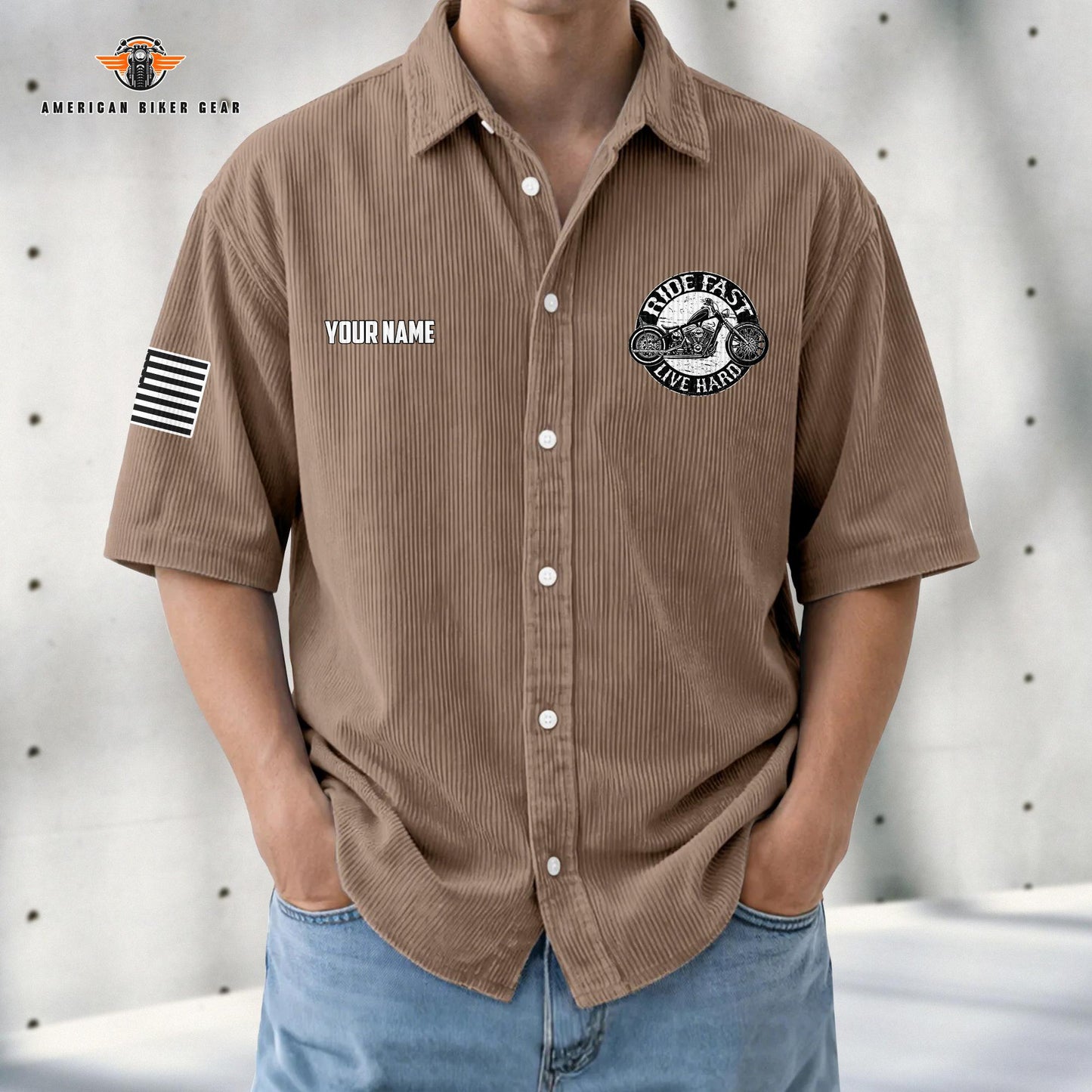 Biker Personalized Retro Corduroy Button Shirt TG09