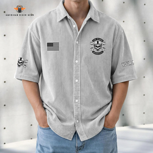 Biker Personalized Retro Corduroy Button Shirt TG10