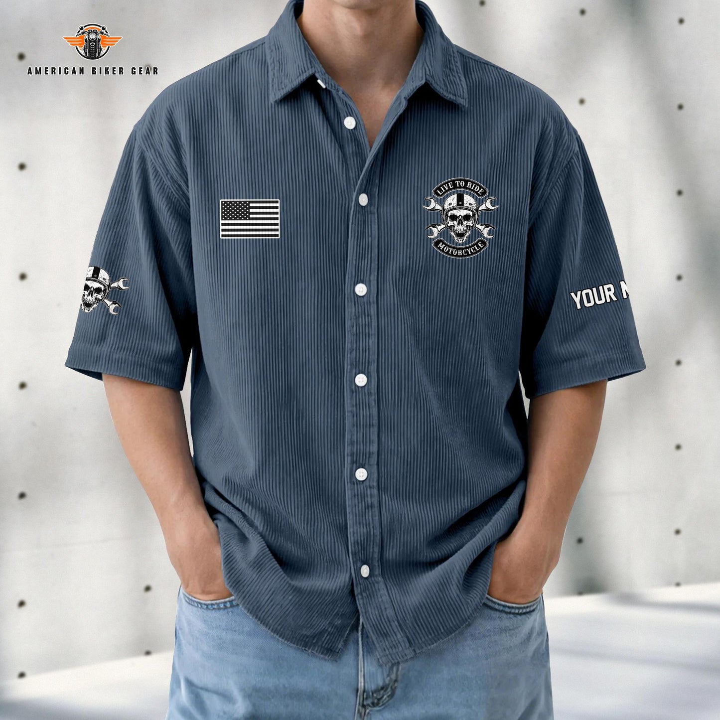 Biker Personalized Retro Corduroy Button Shirt TG10