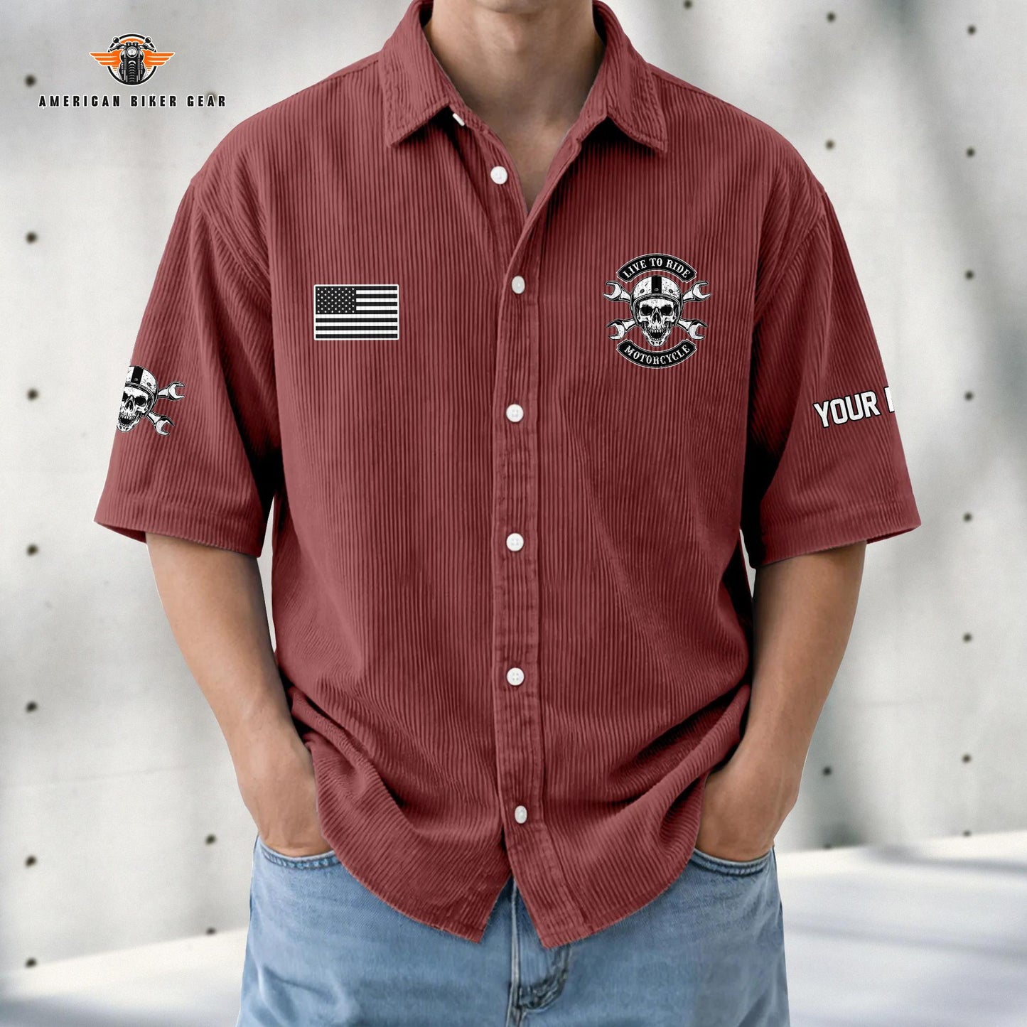 Biker Personalized Retro Corduroy Button Shirt TG10
